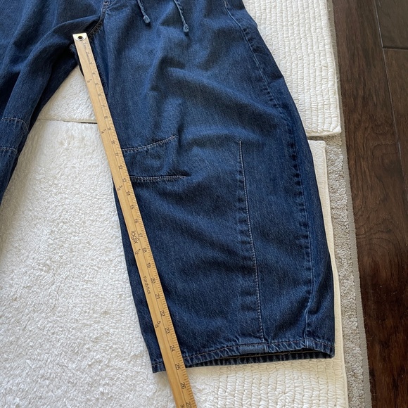 Old Navy Jeans Women's L Blue Barrel Baggy High Rise Dark Wash Pull On - Picture 9 of 11